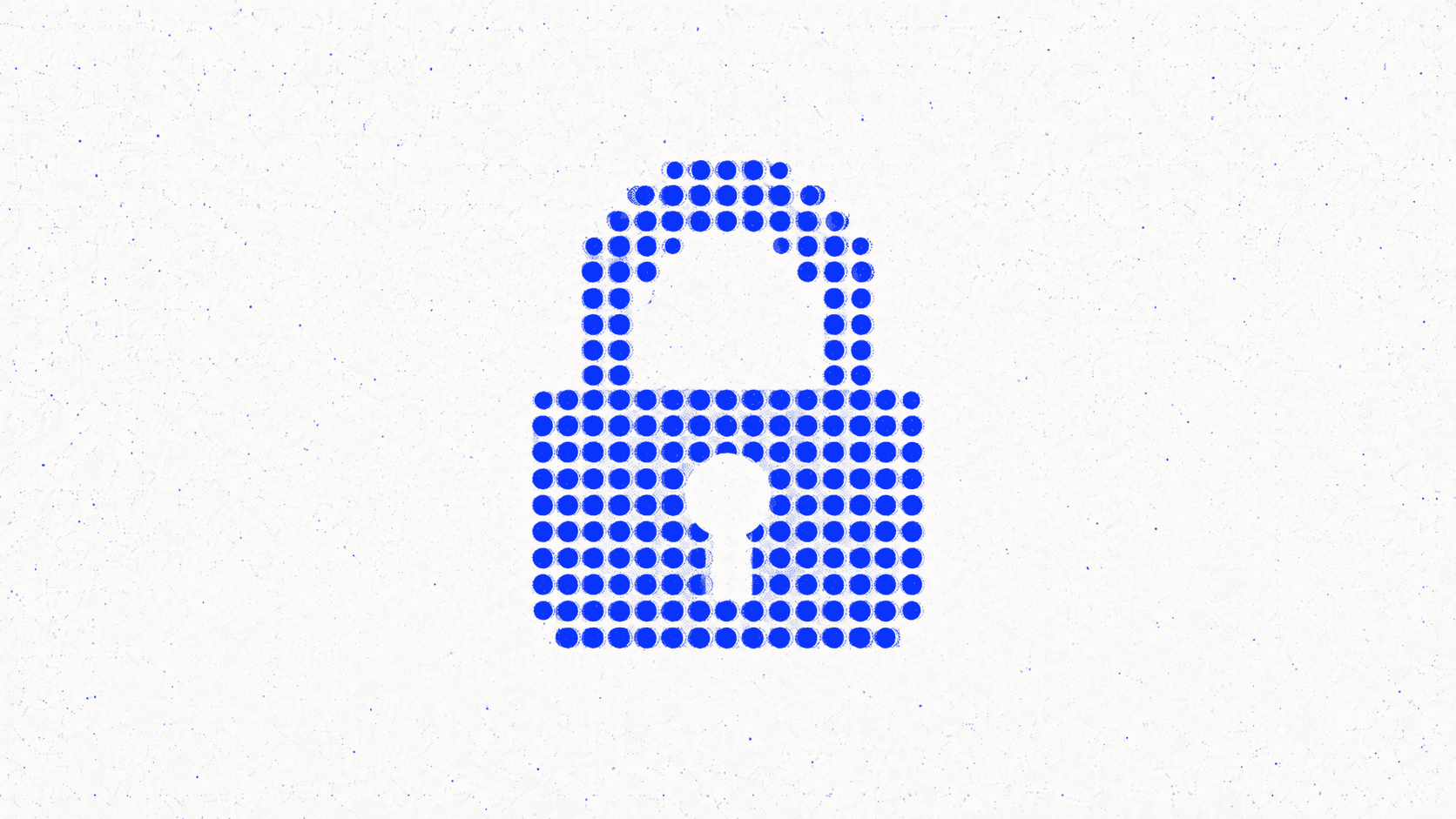 A padlock built from blue halftone dots on textured paper