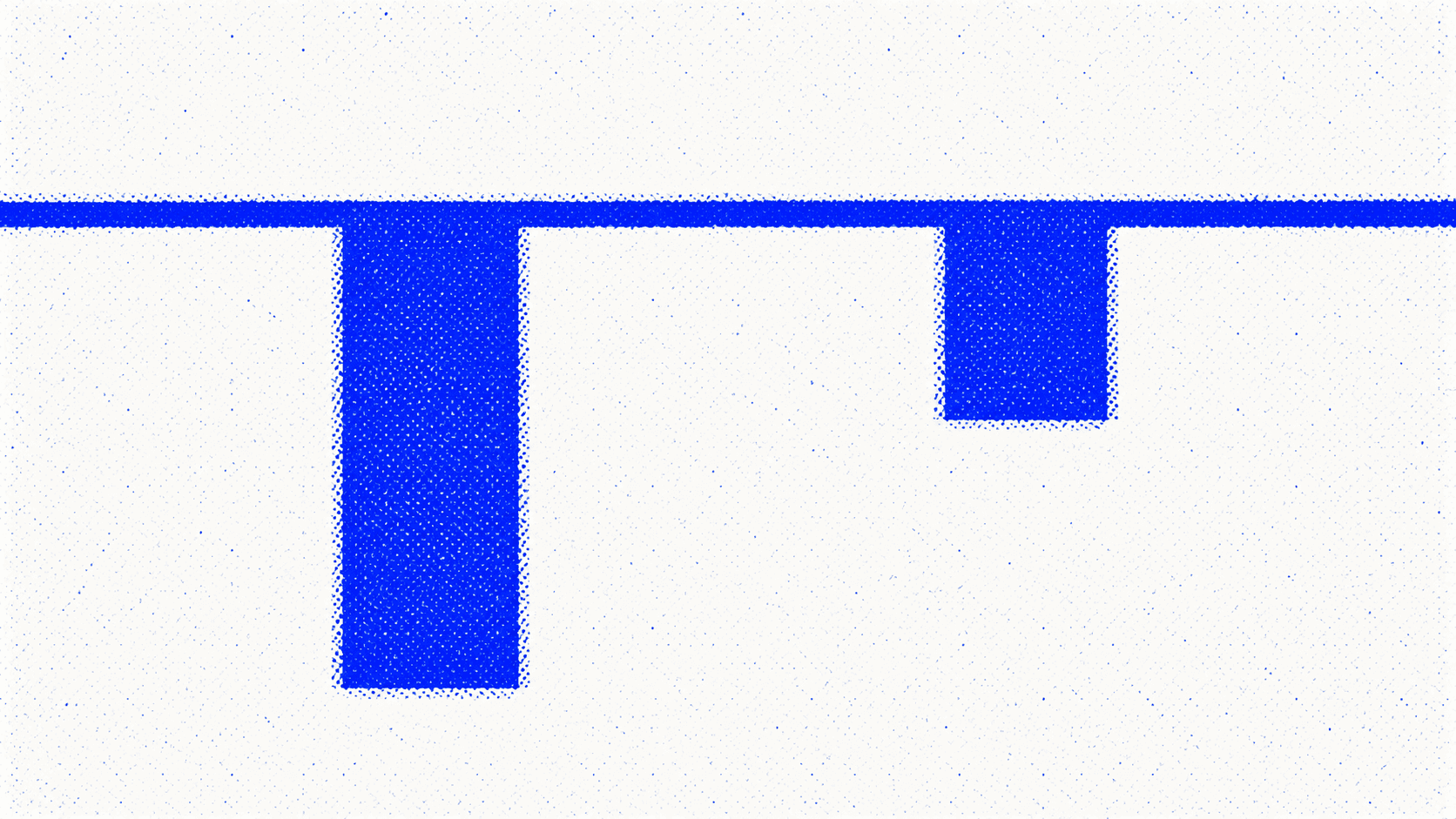 A single blue rule crossing the frame, with two blue bars of very different length hanging from it